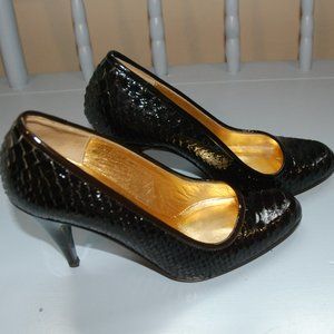 Coach Black Leather Round Toe Heels